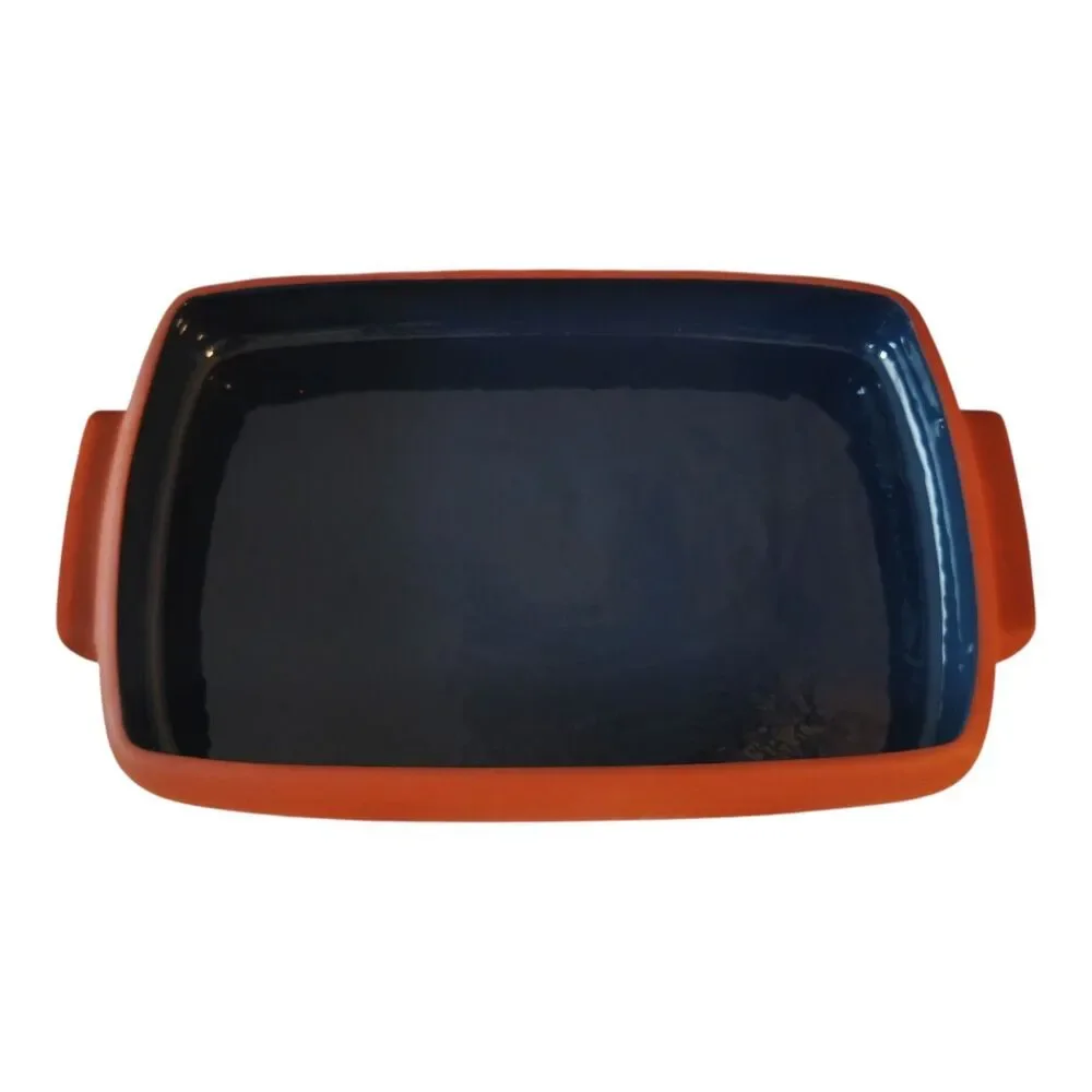 Bortner & Bortner Terra Cotta Enchilada Pan Dish Blue Glaze 12